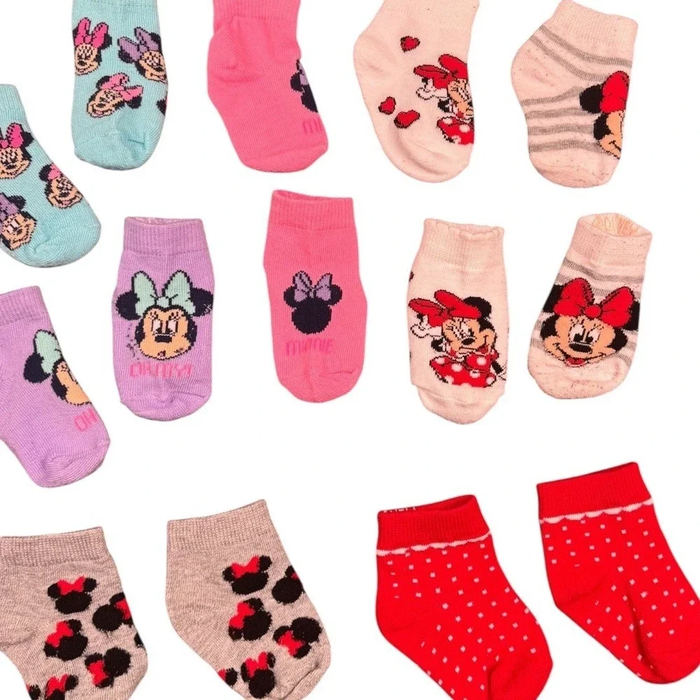 Disney Minnie Mouse Baby Socks 9 Pair Bundle Toddler Girl Cotton Rich Cute‎ 590